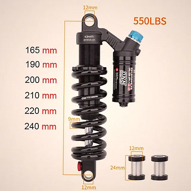 165/190/200/210/220/240mm MTB Bike Rear Shock Absorber 550LBS Spring Soft Tail