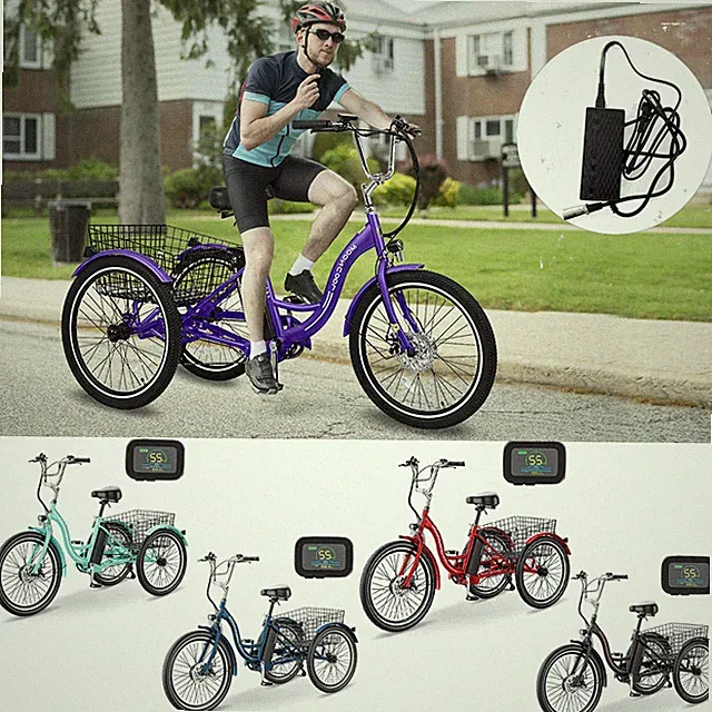 24"/26" 7 Speed Electric Tricycle Trike with 350W 36V 10Ah 15MPH Battery Charge