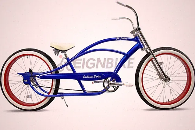 26" Fat Tires Stretch Beach Cruiser Bike Independence Red Rim White Blue Bicycle