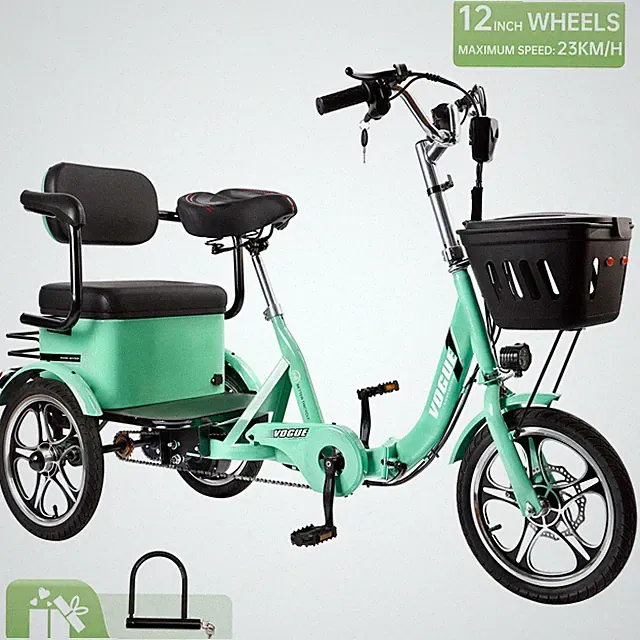 400W 48V 12A Elder Electric folding tricycle 3 wheel e-trike with Rear Seat Cyan