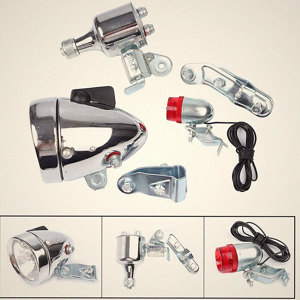 Bike Bicycle Headlight & Taillight kit Set 6W12V Dynamo LED Light Chrome