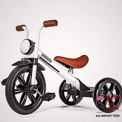 Kids Tricycle, 12 Inch Puncture Free Wheel w Front Light, Adjustable White