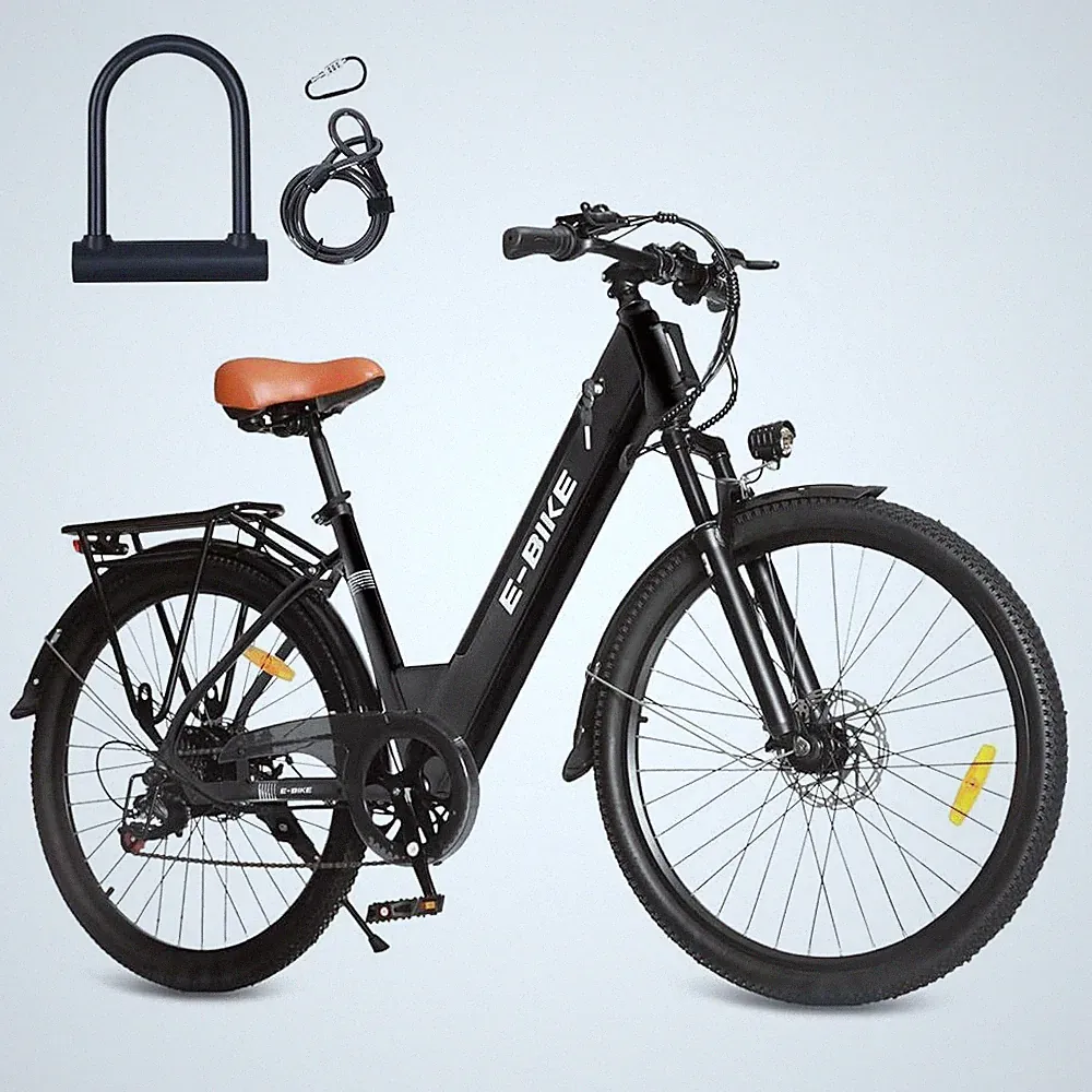 26" Black Electric Bike Bicycle 25Mph Commuter Mountain Bikes For Adults